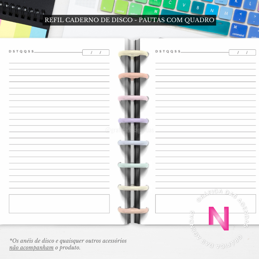 Pautas com Quadro de Notas - Refil Caderno de Disco